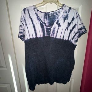 Lane Bryant Short Sleeve Ruched Top - Blue/White